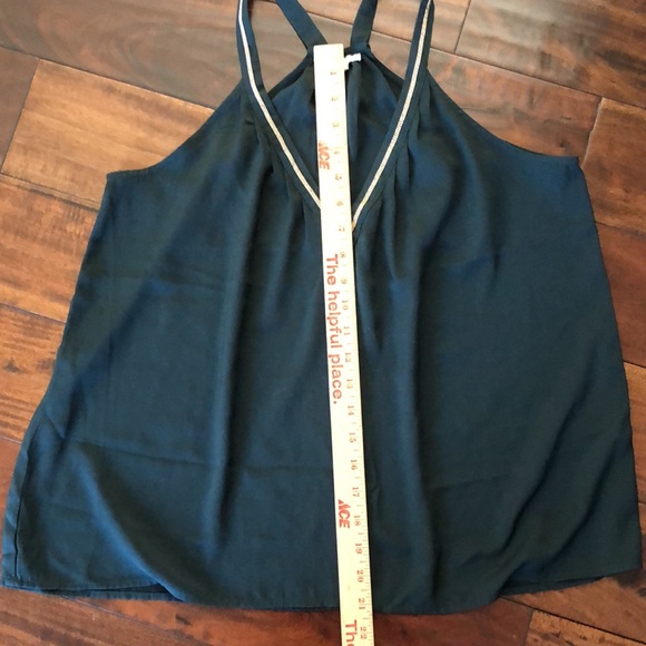 H&M Conscious | Dark green V-neck sleeveless tank top blouse gold trim - Picture 8 of 12